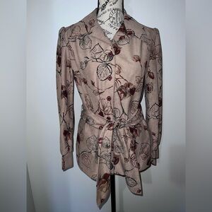 VTG 70s Center Stage Floral Belted Safari Jacket Shirt Mod Boho Retro